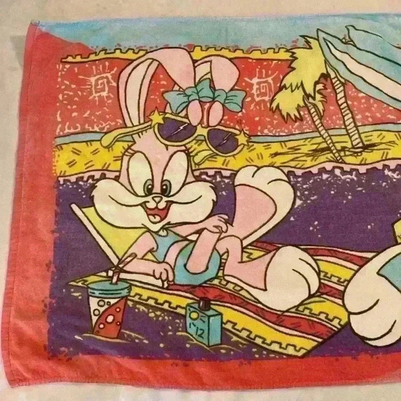 Vintage 1991 Tiny Toon Adventures Beach Towel Featuring Buster & Babs Bunny - Picture 2 of 16